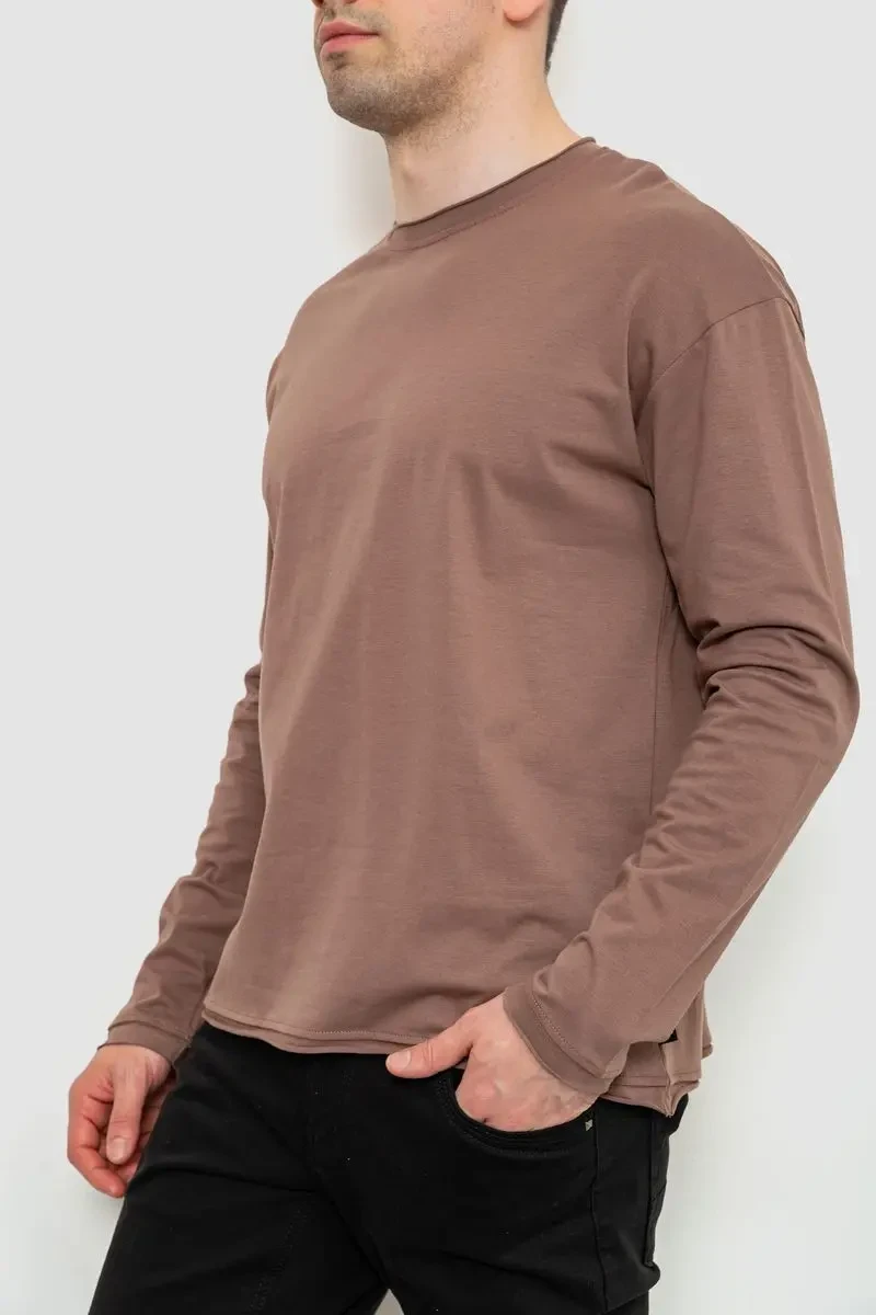 Чоловічий лонгслів однотонний, колір коричневий, 102R3308 3