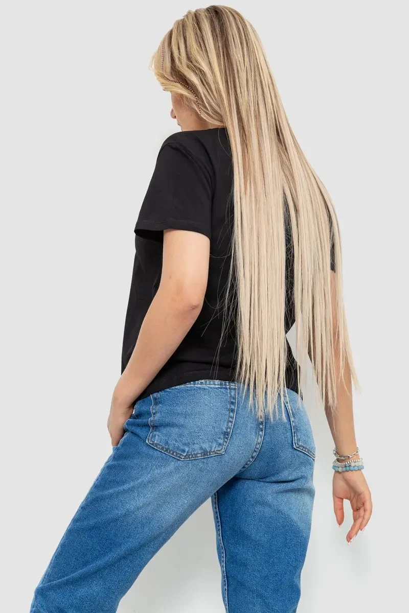 Футболка жіноча з принтом, колір чорний, 221R3004-1 4