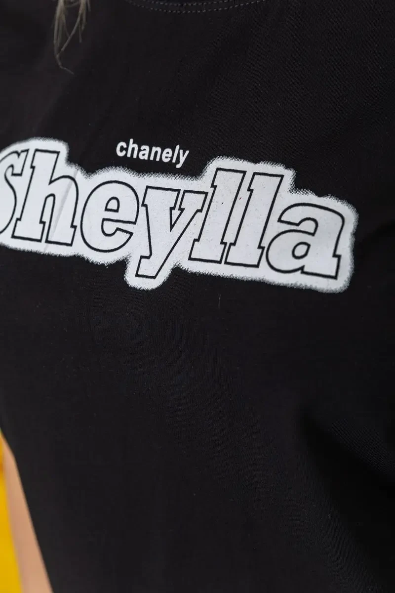 Футболка жіноча з принтом, колір чорний, 221R3004-1 5