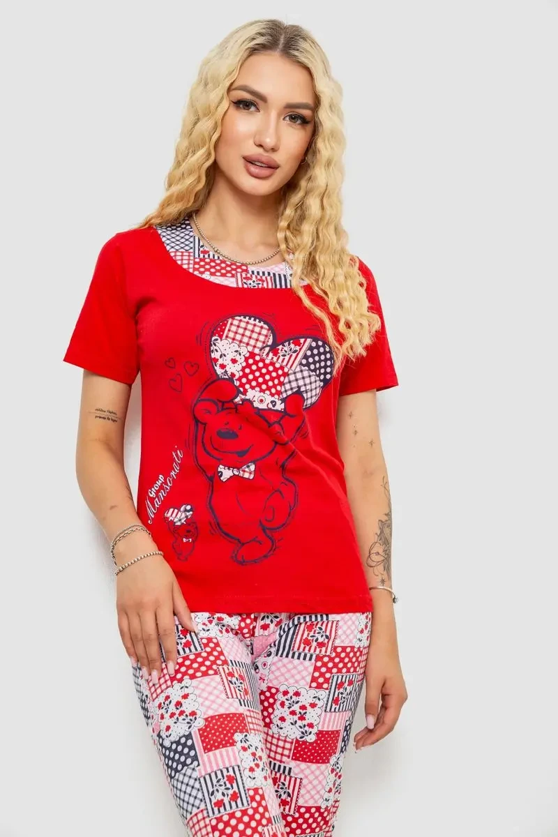 Піжама жіноча, колір червоний, 243R03677 2
