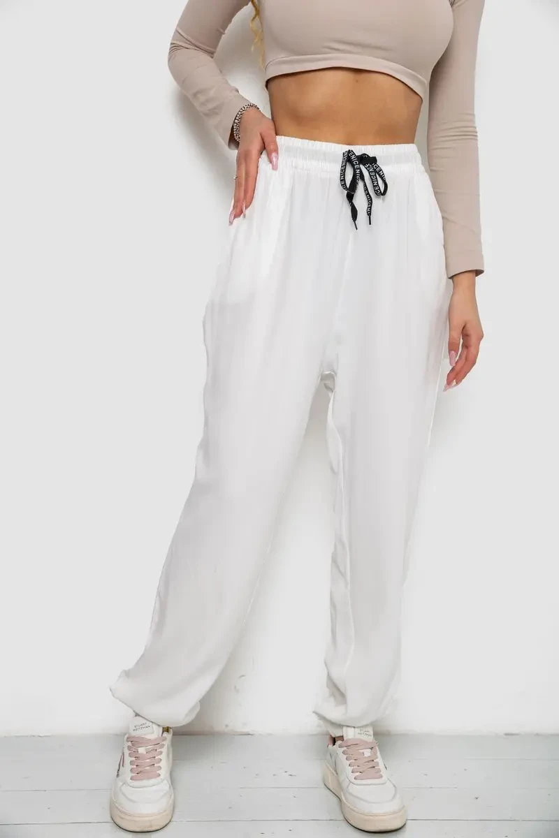 Штани жіночі катонові, колір білий, 244RLE-071