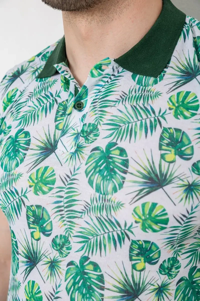 Поло чоловіче з принтом, колір зелено-молочний, 247R311 5