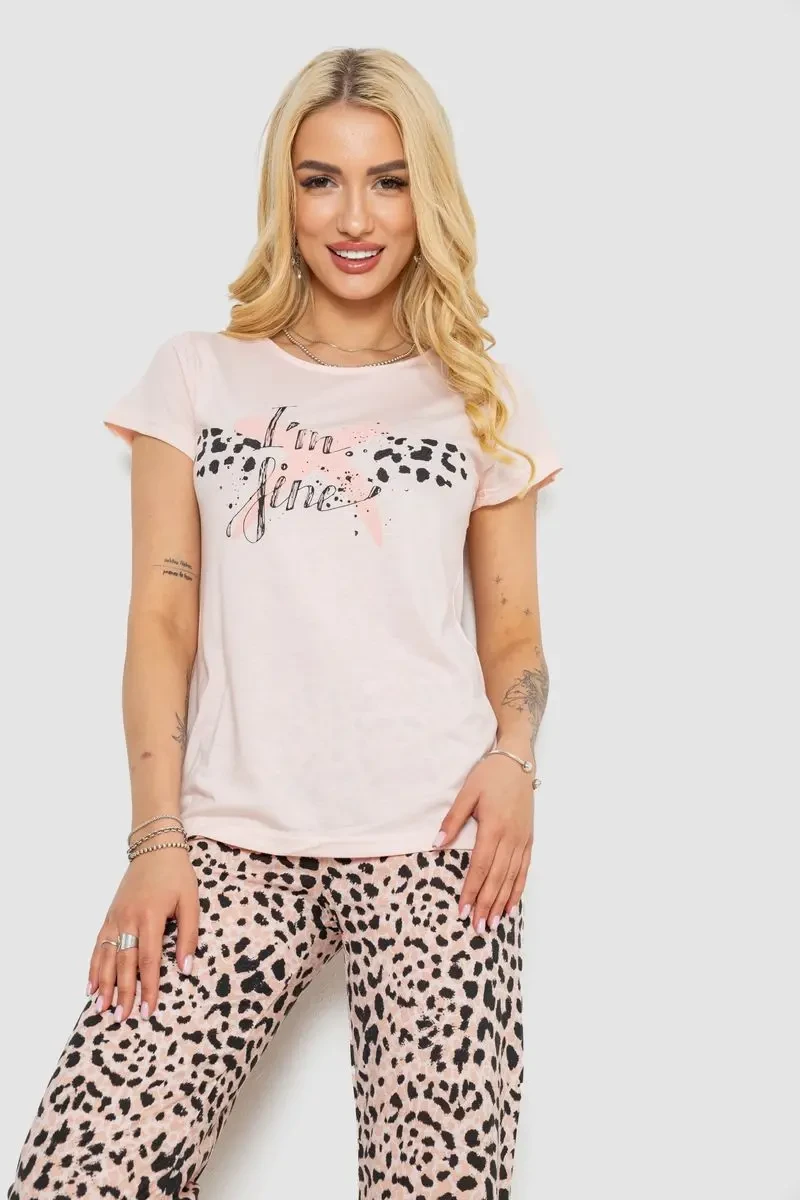 Піжама жіноча з принтом, колір рожевий, 243R7112 2