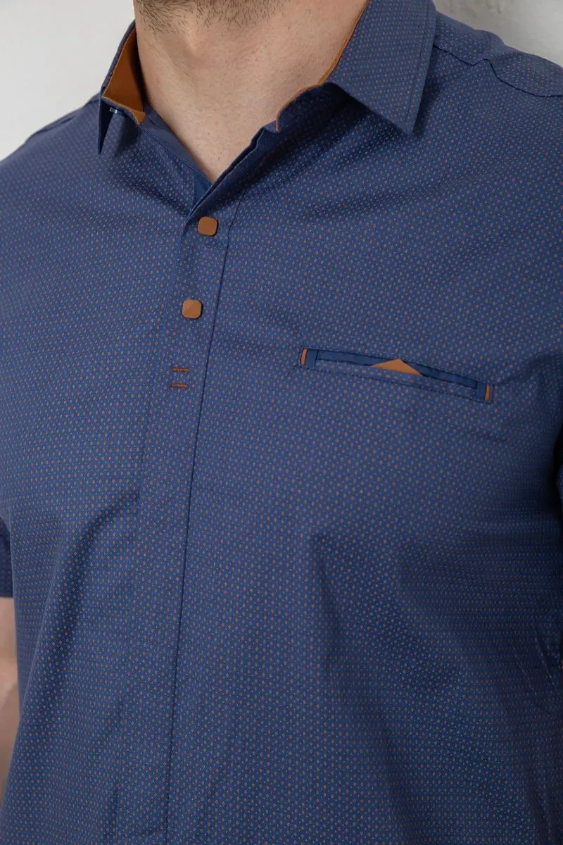 Сорочка чоловіча з принтом, колір джинс, 214R7125 5