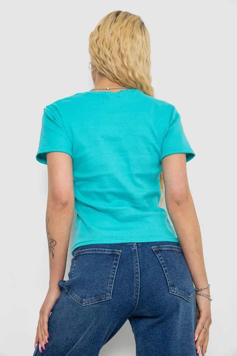 Футболка жіноча в рубчик, колір бірюзовий, 238R123-1 4