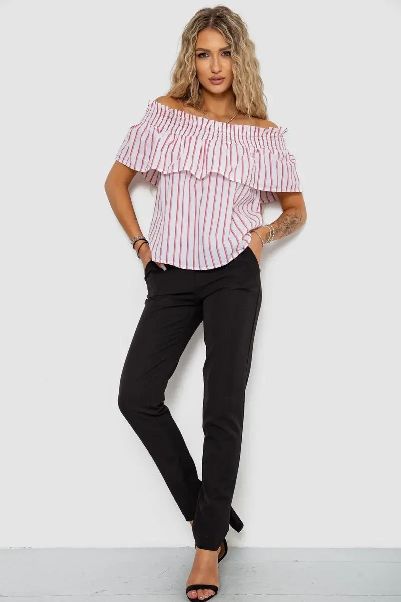 Блуза в смужку, колір біло-червоний, 244R302-1 2