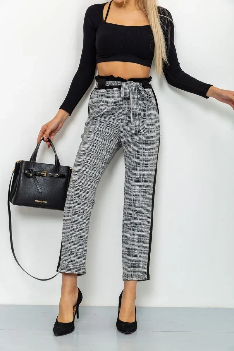 Жіночі вкорочені штани, в клітку з лампасами колір Сірий, 172R9314-1 2