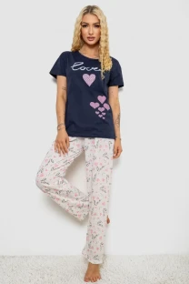 Піжама жіноча з принтом, колір синій, 243R6401