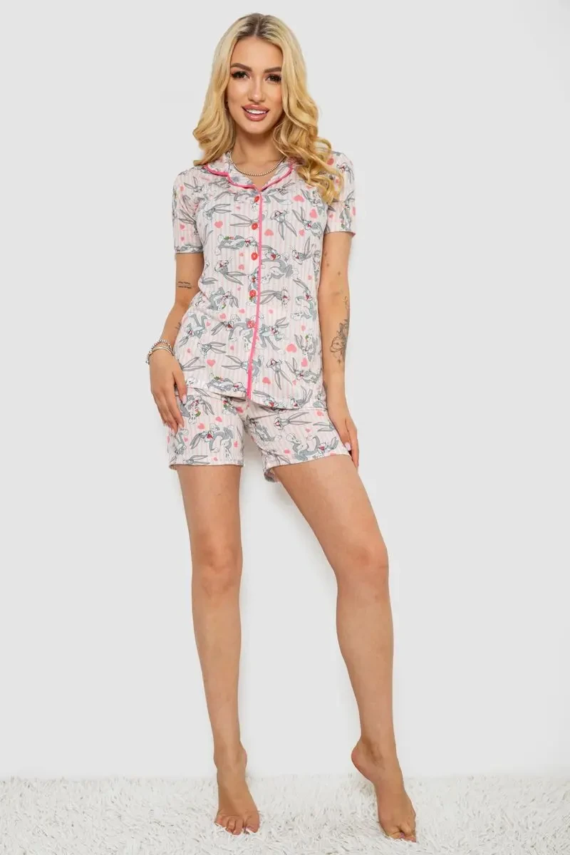 Піжама жіноча з принтом, колір рожевий, 243R70349 2