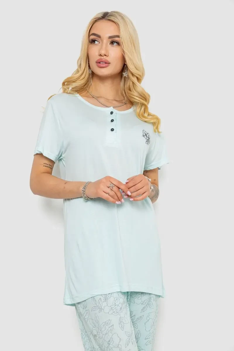 Піжама жіноча з принтом, колір м'ятний, 243R6623 2