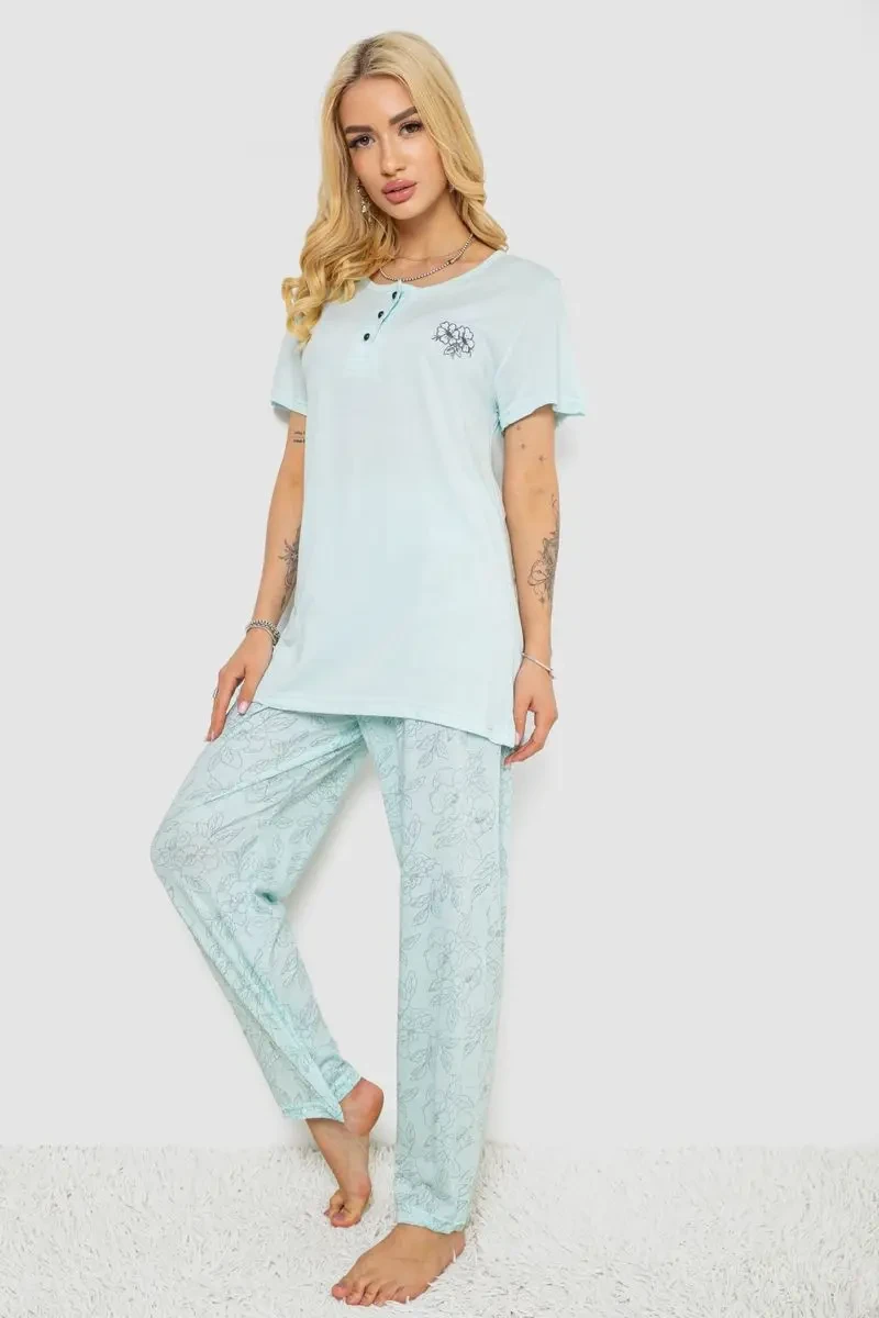 Піжама жіноча з принтом, колір м'ятний, 243R6623 3