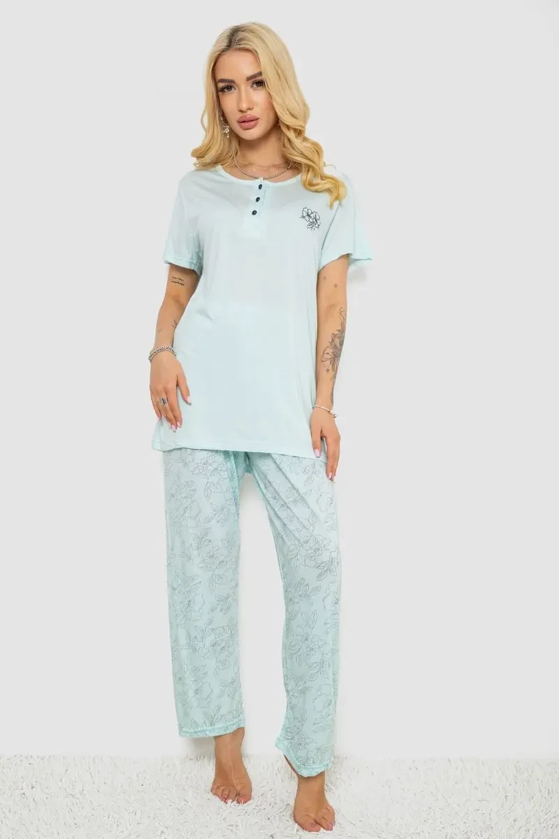 Піжама жіноча з принтом, колір м'ятний, 243R6623