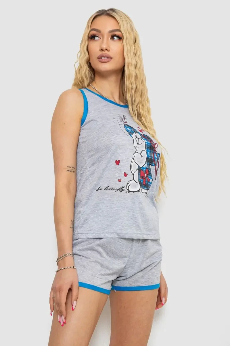 Жіноча піжама з принтом, колір сіро-блакитний, 238RB40 3