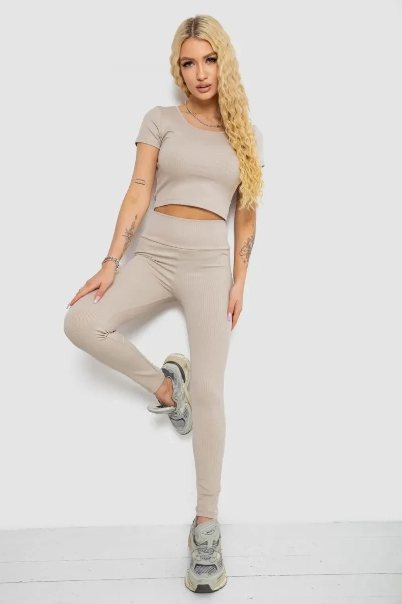 Костюм жіночий в рубчик, колір світло-бежевий, 221R3609