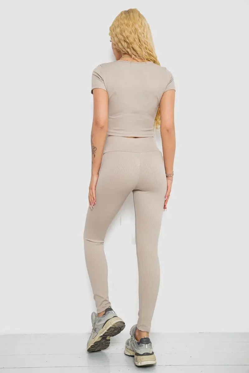 Костюм жіночий в рубчик, колір світло-бежевий, 221R3609 4