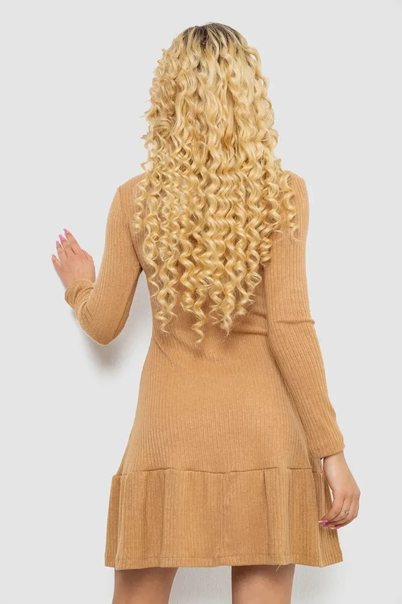 Сукня трикотажна з оборкою, колір бежевий, 230R0112 3