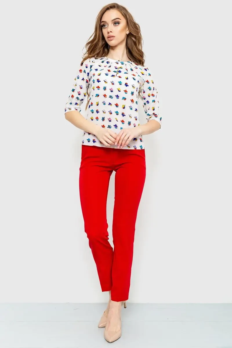 Блуза з принтом, колір молочно-синій, 230R1121 2