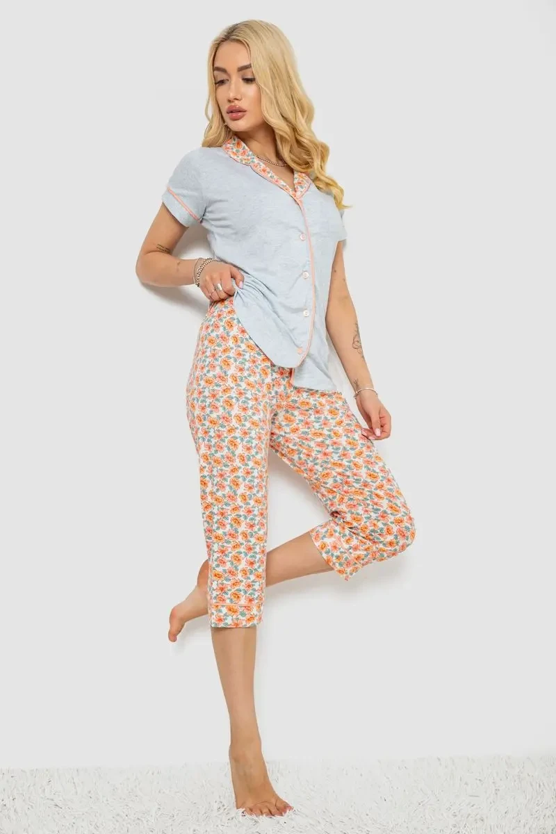 Піжама жіноча з принтом, колір сірий, 243R19013 3