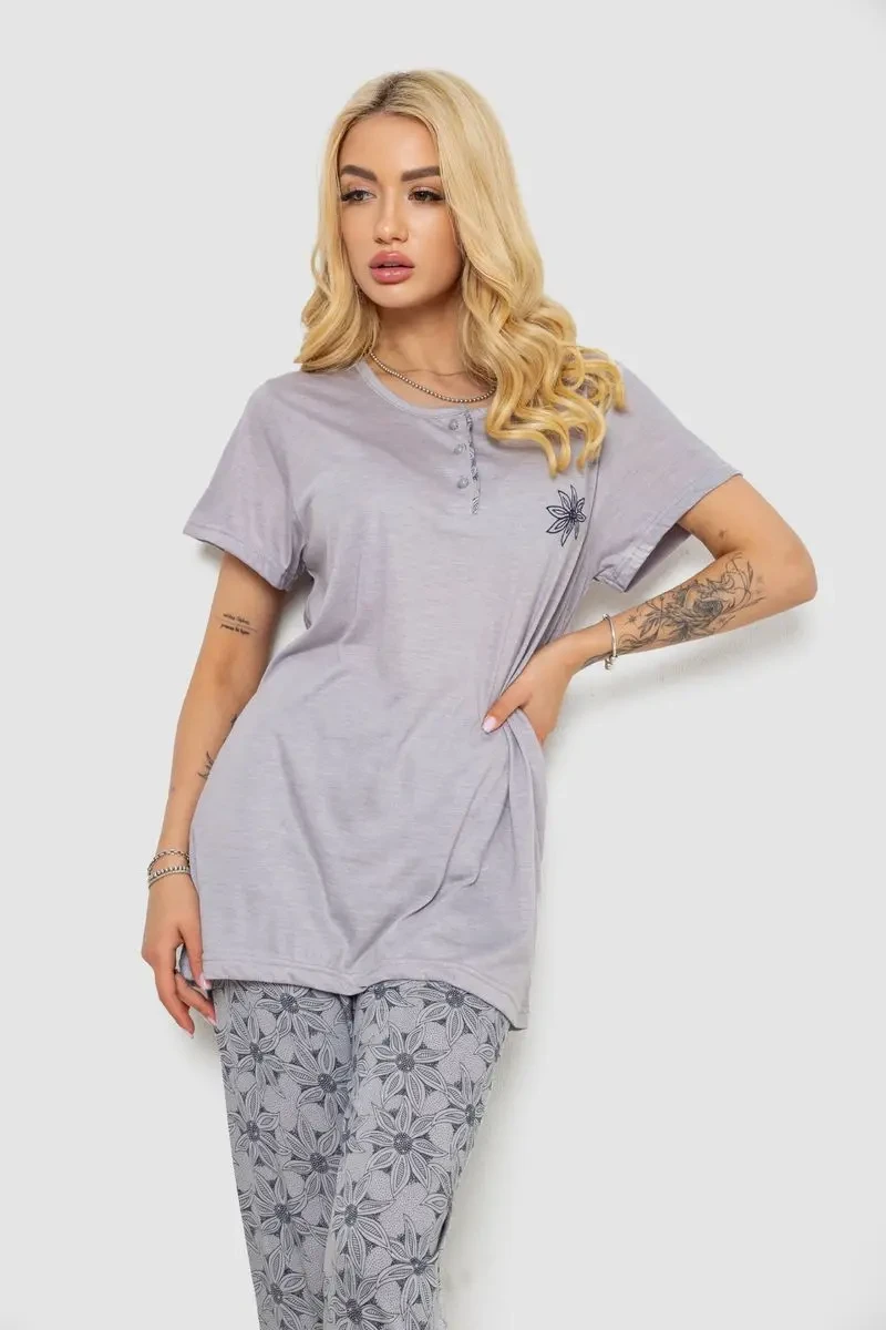 Піжама жіноча з принтом, колір сірий, 243R6620 2