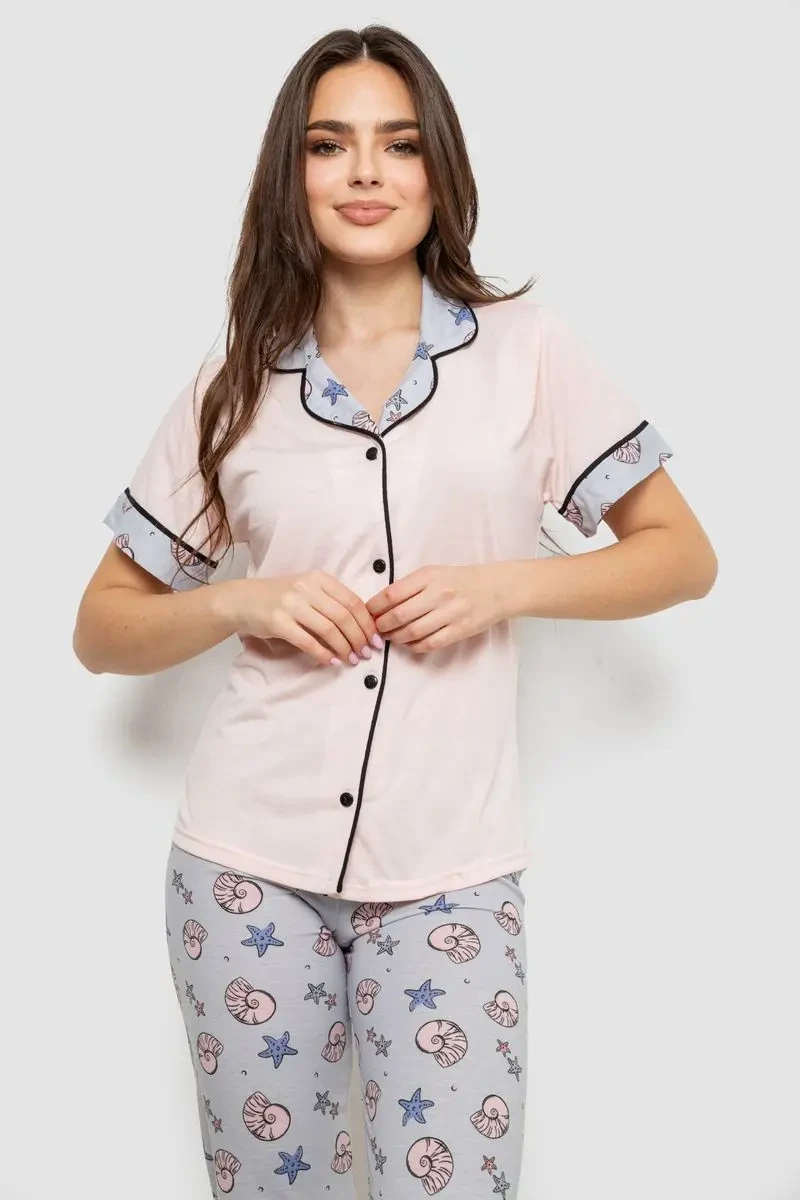 Жіноча піжама з принтом, колір рожевий, 243R7130 2