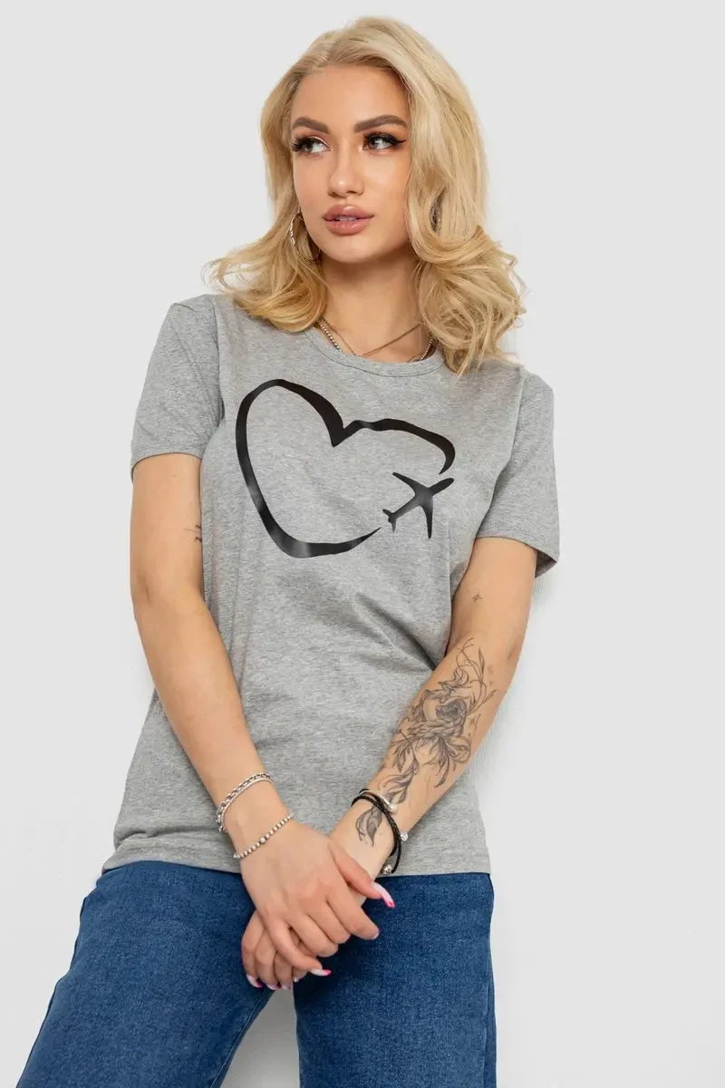 Футболка жіноча з принтом, колір сірий, 238R554