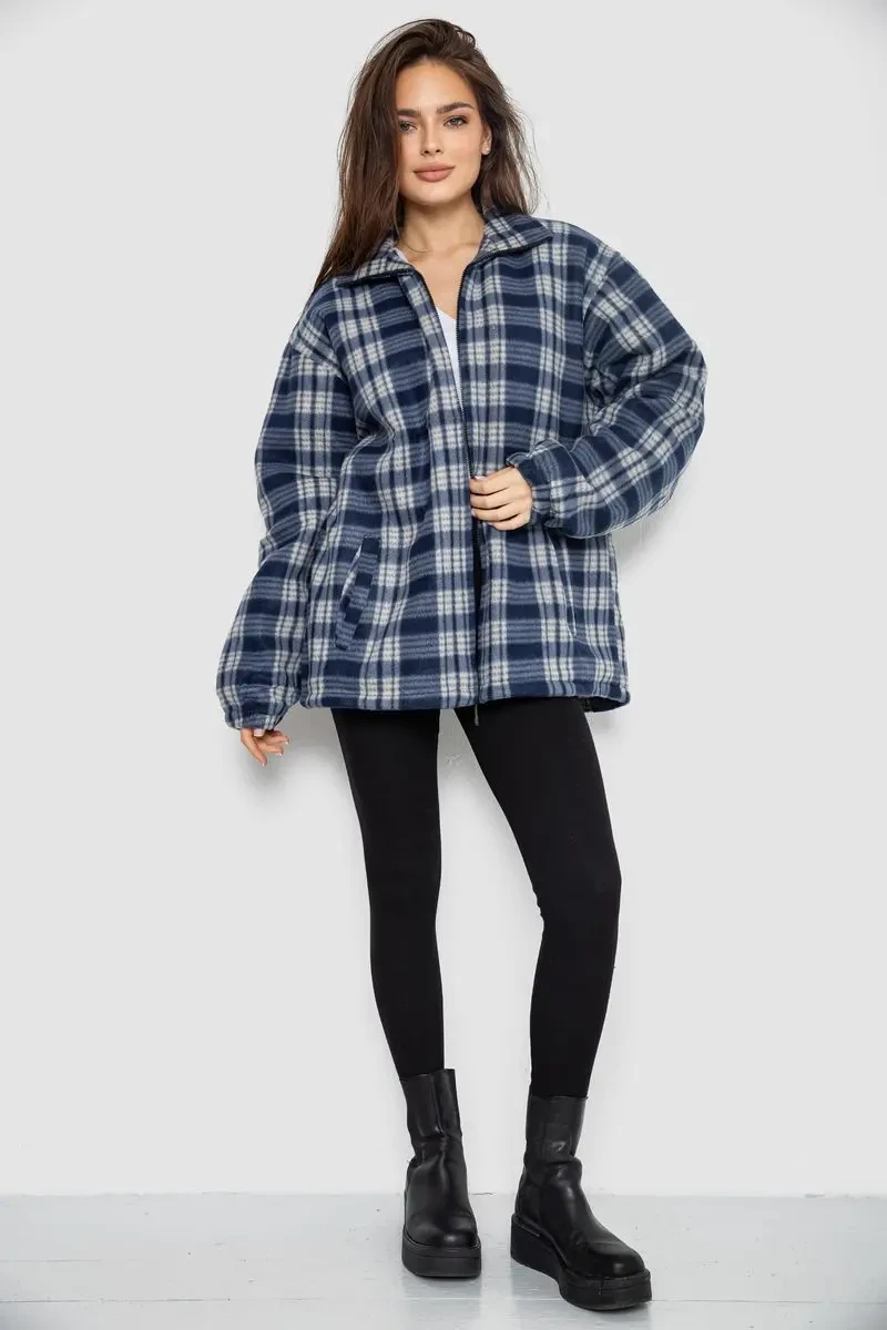 Кофта-сорочка на блискавці утеплена, колір бежево-синій, 244R2210 2