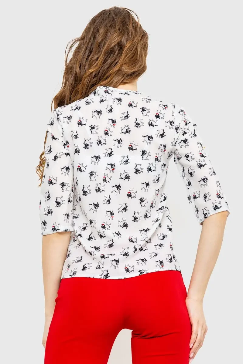 Блуза з принтом, колір молочно-чорний, 230R1121 4