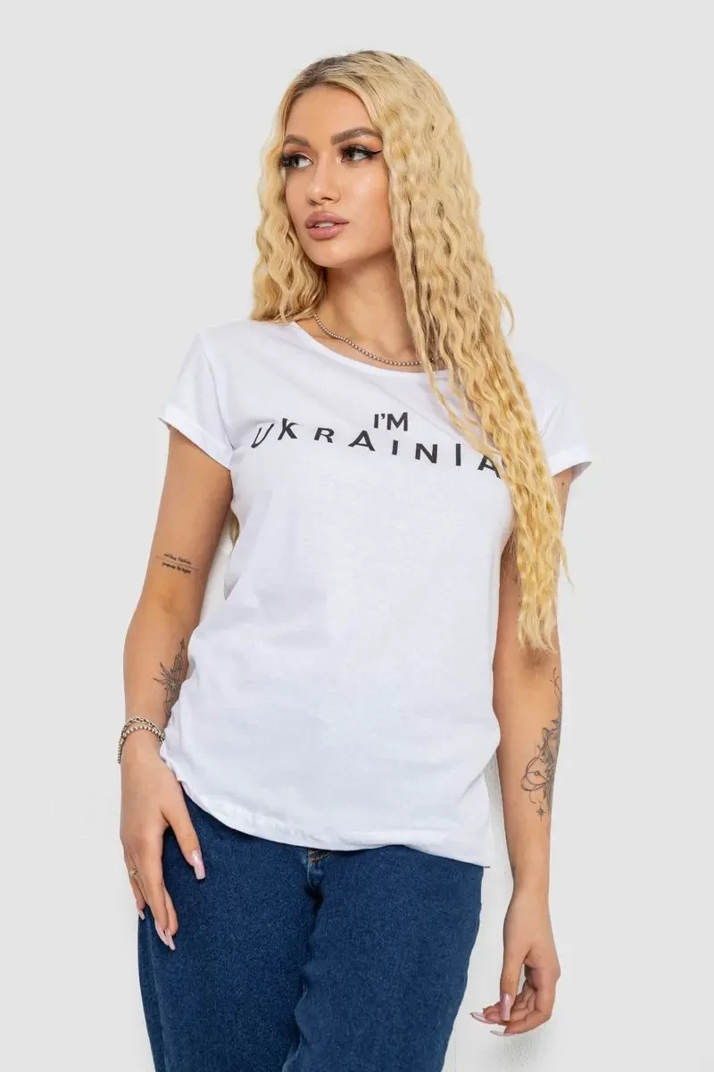 Футболка жіноча з патріотичним принтом, колір білий, 244R2213