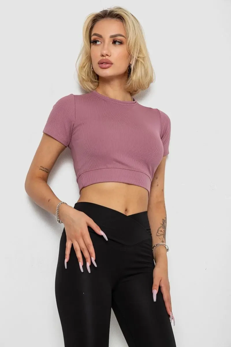 Футболка - топ жіноча в рубчик, колір пудровий, 238R58210 3
