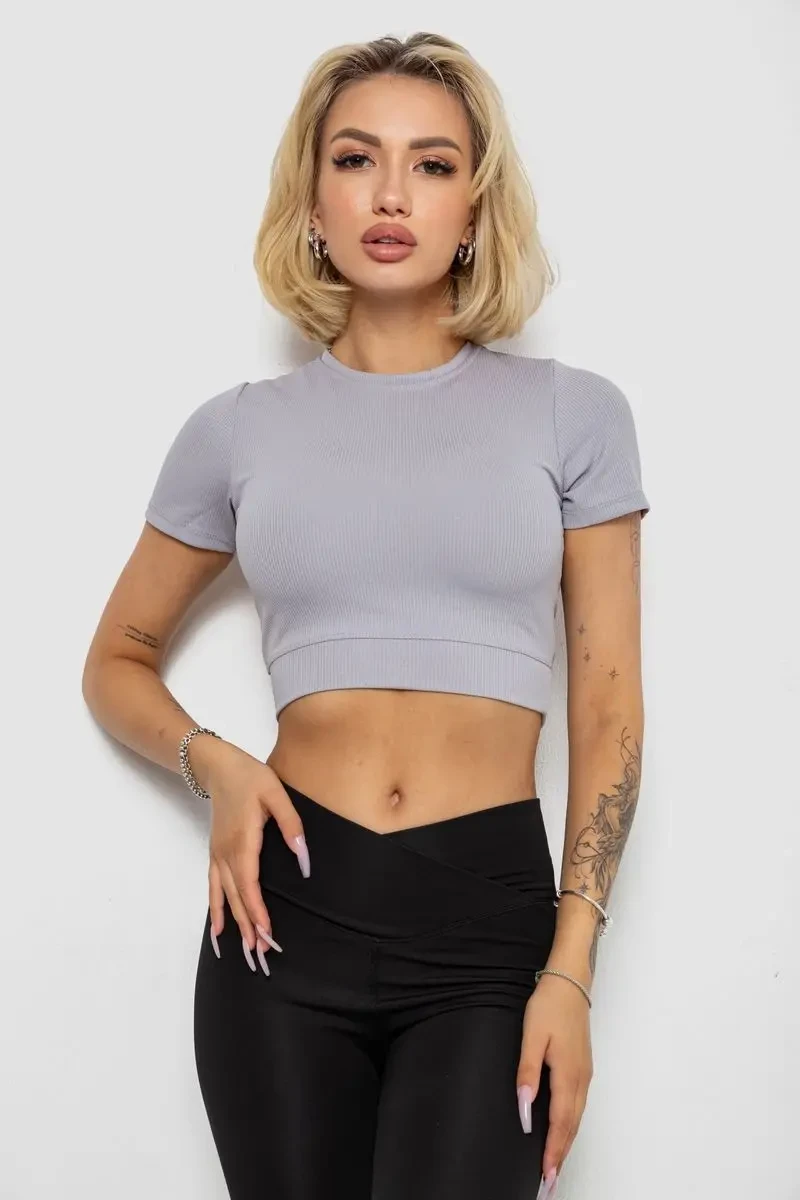 Футболка - топ жіноча в рубчик, колір світло-сірий, 238R58210