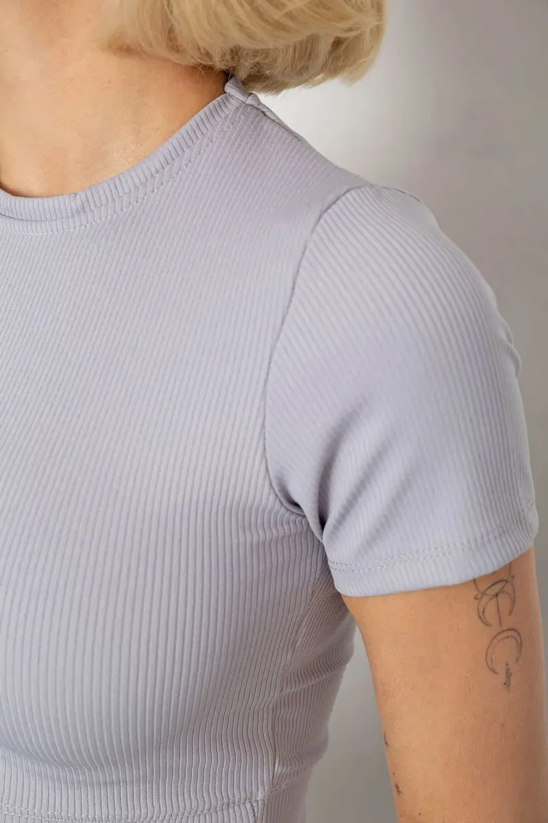 Футболка - топ жіноча в рубчик, колір світло-сірий, 238R58210 5