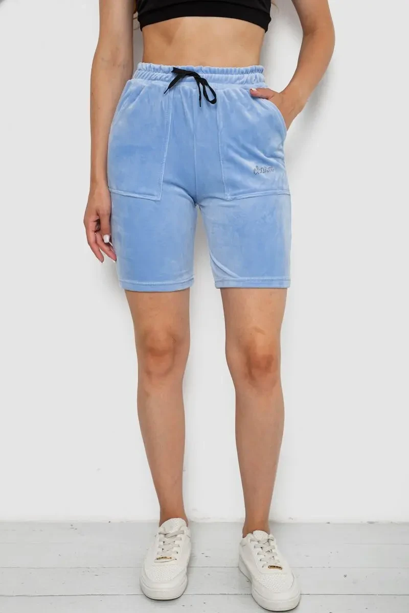 Шорти жіночі  велюрові, колір блакитний, 238R58169-2