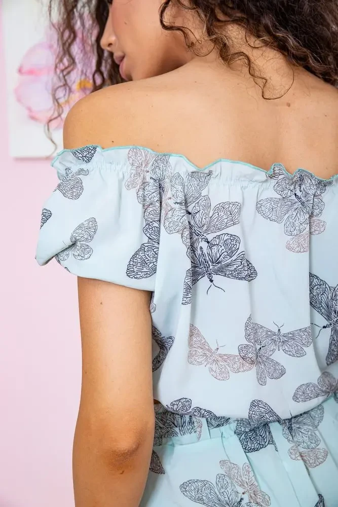 Літній жіночий костюм, м'ятного кольору з принтом, 172R1283 8