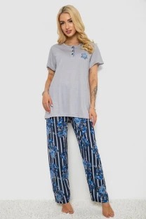 Піжама жіноча з принтом, колір сірий, 243R5886
