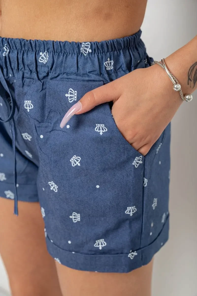 Шорти жіночі з принтом, колір джинс, 238R7164 5