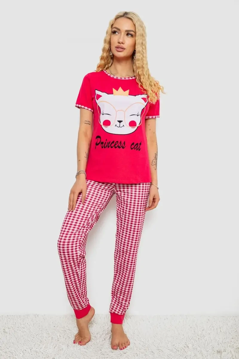 Піжама жіноча з принтом, колір малиновий, 243R15694