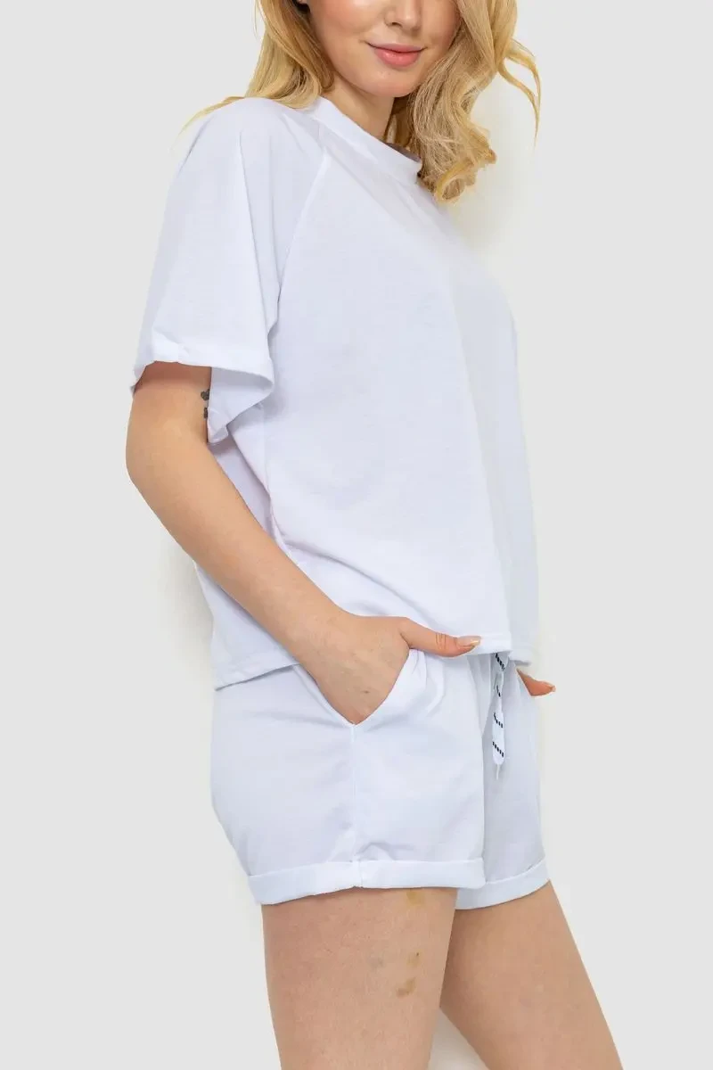 Костюм жіночий однотонний, колір білий, 244R039 3