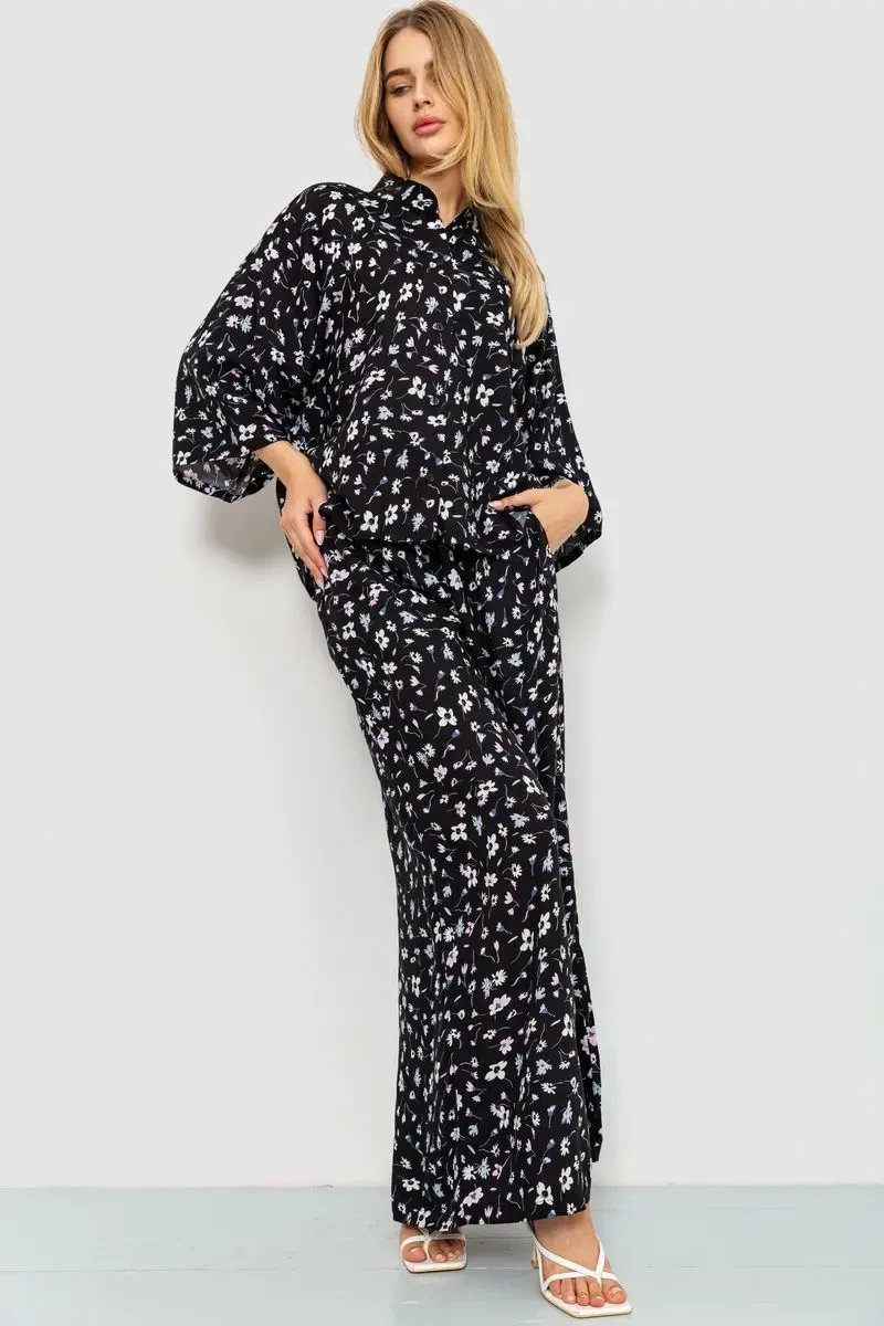 Блуза класична з квітковим принтом, колір чорний, 102R332-1 3