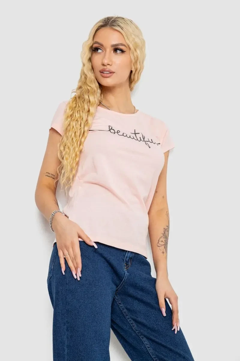 Футболка жіноча з принтом, колір персиковий, 244R2210-5 3