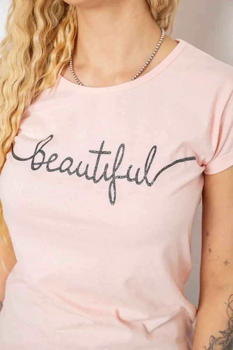 Футболка жіноча з принтом, колір персиковий, 244R2210-5 5