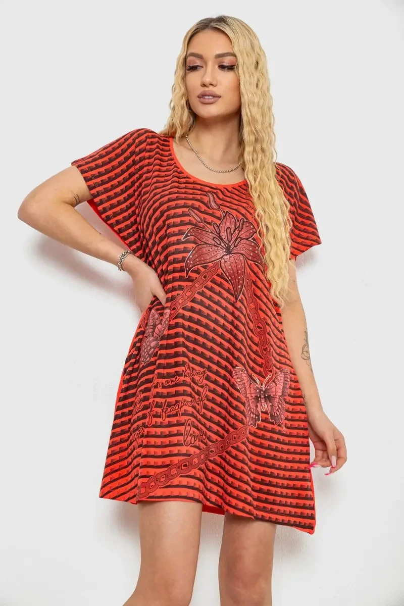 Туніка жіноча з принтом, колір коралово-чорний, 238RBD378 3