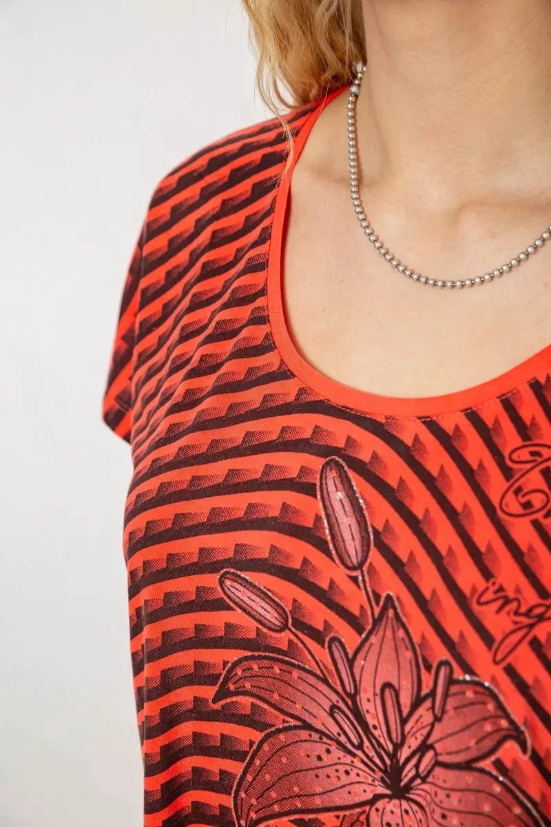 Туніка жіноча з принтом, колір коралово-чорний, 238RBD378 5