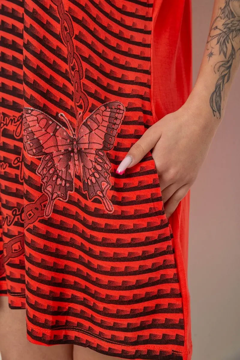 Туніка жіноча з принтом, колір коралово-чорний, 238RBD378 6