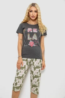 Піжама жіноча з принтом, колір сірий, 243R3755