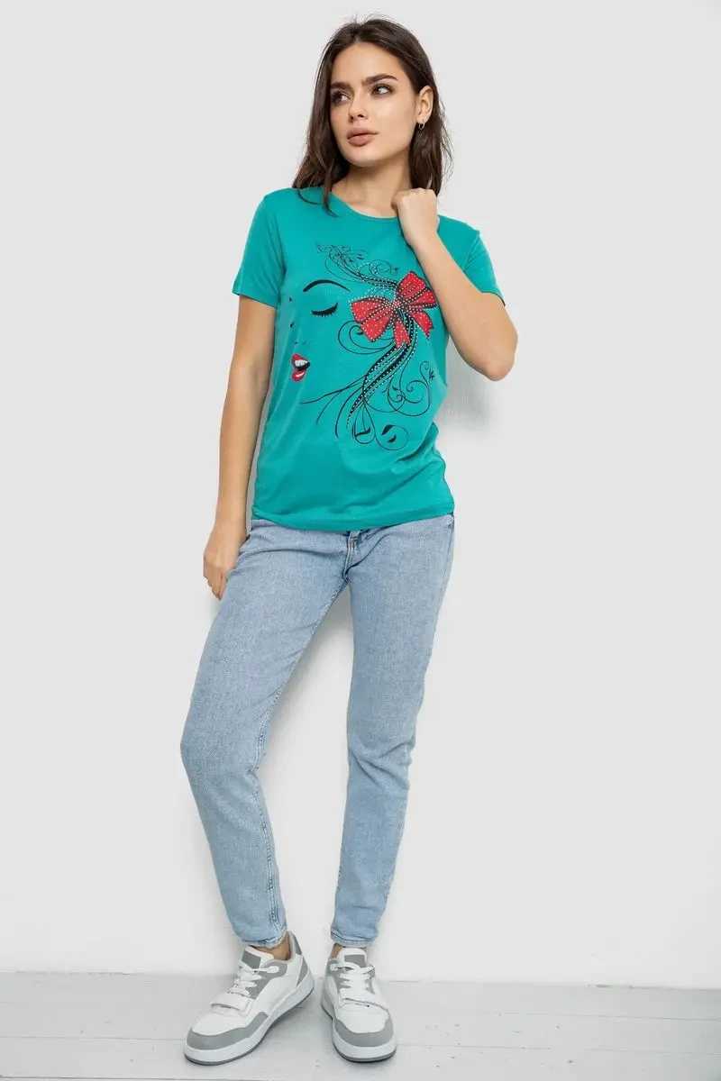Футболка жіноча з принтом, колір бірюзовий, 244R503 2