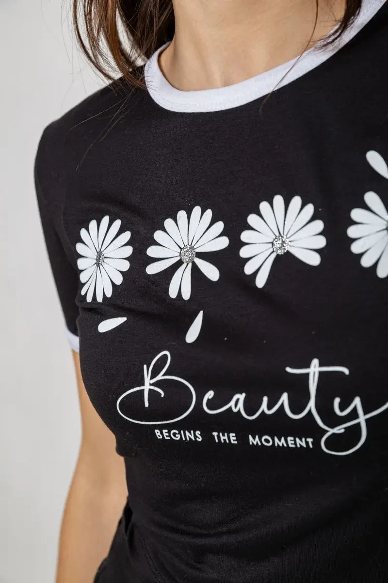 Футболка-топ жіноча з принтом, колір чорний, 244R604 5