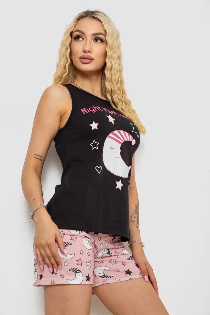 Піжама жіноча з принтом, колір чорний, 243R24514 3