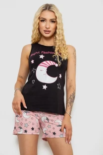 Піжама жіноча з принтом, колір чорний, 243R24514