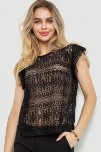Блуза гіпюрова, колір чорний, 244R093