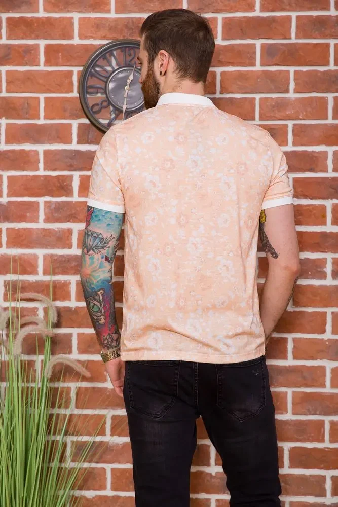 Чоловіче поло, в квітковий принт, персикового кольору, 194R2120 4